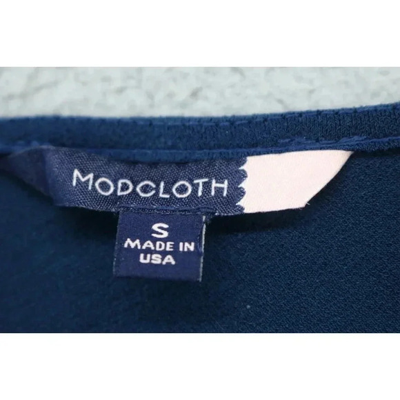 Modcloth Navy Blue Midi Wrap Dress-Size Small-Roll Tabbed 3/4 Sleeves - Picture 6 of 11